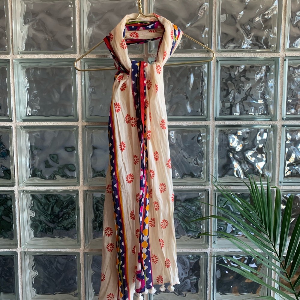J Crew Multi Colored, Tassle Spring Linen Scarf